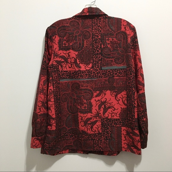 Blair Women’s Red Burgundy Paisley Long Sleeves Button Down Shirt - Picture 6 of 9